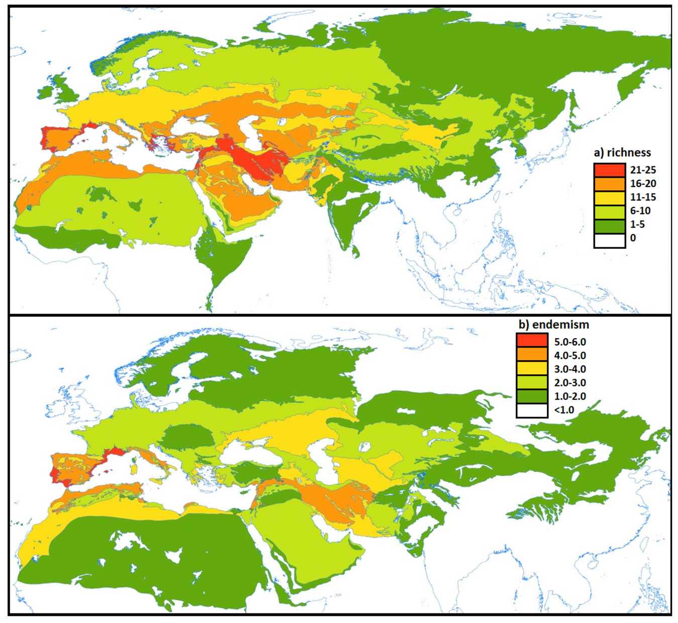 Spatial distribution of endemic shrub richness and inferred climatic refugia